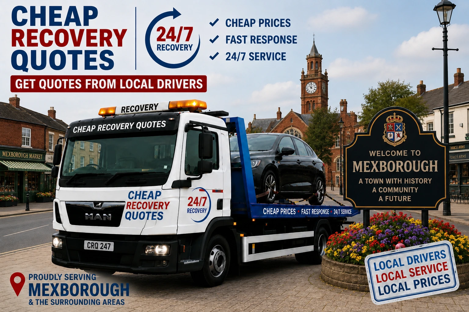 Vehicle recovery Mexborough with recovery truck providing breakdown recovery towing and roadside assistance
